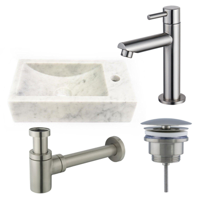 FugaFlow Eccelente Arredo fonteinset - 22x40x10cm - 1 kraangat - rechts - marmer - fonteinkraan RVS geborsteld - wit -