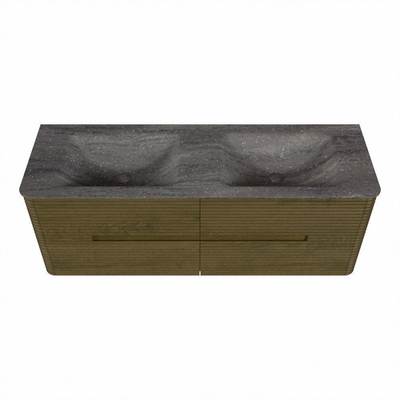 Mondiaz CIRO-DLUX Meuble de salle de bains avec vasque - 140x45x50cm - Plan vasque solid surface Oza - 2 vasques Double - 2 trous de robinetterie - 4 tiroirs - Dusk
