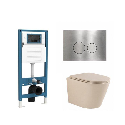 QeramiQ Dely Ensemble WC - réservoir encastré Qeramiq Flush - abattant slim - plaque de commande en métal inox - boutons ronds - beige