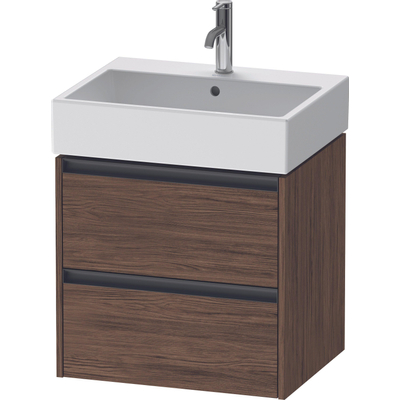 Duravit Ketho 2 meuble sous-lavabo - 2 tiroirs - 58.4x46x54.9cm - poignées anthracite - noyer foncé mat