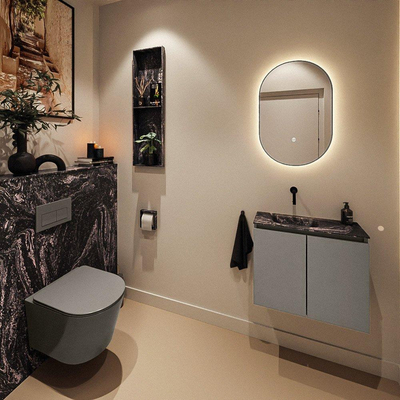 MONDIAZ TURE-DLUX Meuble de toilettes 60cm Smoke. Lavabo EDEN Lava position gauche. Sans trou de robinet.