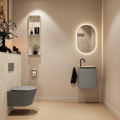 MONDIAZ TURE-DLUX Meuble toilette - 40cm - Smoke - EDEN - vasque Ostra - position droite - 1 trou de robinet
