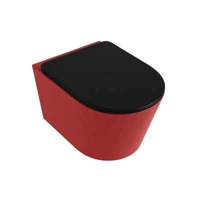 Mondiaz LAVIE WC suspendu – sans bride – 36 x 53 cm – avec abattant softclose – Fire (rouge), abattant Urban (noir)