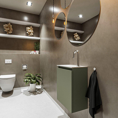 MONDIAZ TURE Kit lave-mains - 40x23x50cm - 1 trou de robinet - 1 porte - armée mate - Lavabo à gauche - Acrylique Blanc