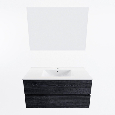 Mondiaz VICA ensemble de meuble de salle de bain - 100cm - meuble sous-vasque Antracite - 2 tiroirs - lavabo denia milieu - 1 trou de robinet - couleur Blanc Brillant - miroir LED - version XL 60cm haut