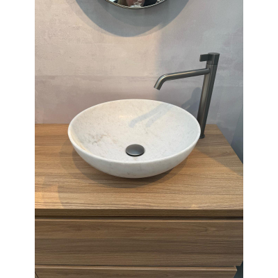INK Convex 40 Vasque à poser - 40x40x13cm - ronde - pierre naturelle - Marbre blanc mat