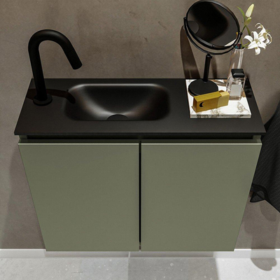 MONDIAZ TURE Fonteinset - 60x23x50cm - 1 kraangat - 2 deuren - army mat - Wasbak links - Solid Surface Zwart