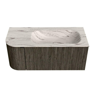 MONDIAZ KURVE-DLUX Meuble de salle de bains 105cm arrondi à gauche couleur Shadow avec 1 tiroir et 1 porte. Lavabo BIG SMALL à droite 1 trou de robinet Nata.