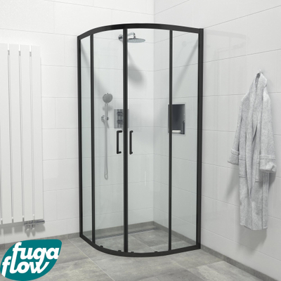 FugaFlow Efficiente Vetro Cabine de douche - quart de rond - 90x90x195cm - verre clair - anti-calcaire - noir mat
