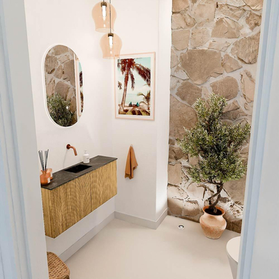 Mondiaz JOYA-DLUX 90cm meuble de toilette - couleur Chêne - Vasque FAYE position Milieu Sans trou de robinet couleur Lava.