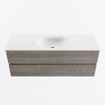 Mondiaz VICA ensemble de meuble de salle de bain - 130cm - meuble sous-vasque marron clair gris - 2 tiroirs - lavabo lune milieu - 1 trou de robinet - version haute de 60cm - talc