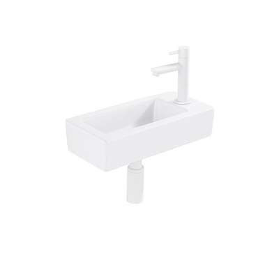QeramiQ Fuente Ensemble lave-mains - 37.5x18.5x9cm - céramique - trou de robinet à droite - robinet de lave-mains blanc mat - bonde - siphon abaissé - Blanc mat