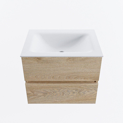 MONDIAZ VICA 60cm badmeubel onderkast Washed Oak 2 lades. Wastafel CLOUD midden zonder kraangat, kleur Talc.