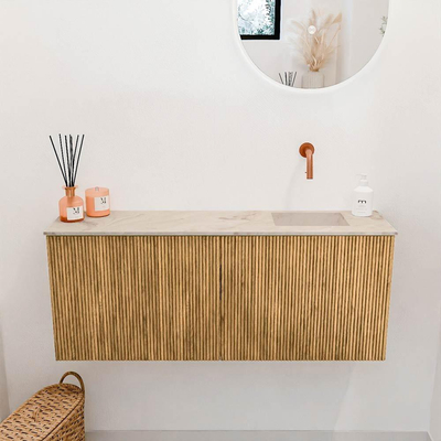 Mondiaz JOYA-DLUX 100cm toiletmeubel - kleur Oak - Wastafel FAYE positie Rechts Zonder kraangat kleur Frappe.