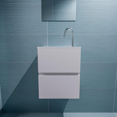 Mondiaz ADA Meuble lave-mains 40x30x50cm avec 1 trou pour robinet 2 tiroirs Cale mat Lavabo Lex Gauche Solid Surface Blanc