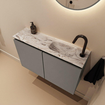 MONDIAZ TURE-DLUX meuble WC 80 cm Smoke. EDEN lavabo Glace position droite. Avec 1 trou de robinet.
