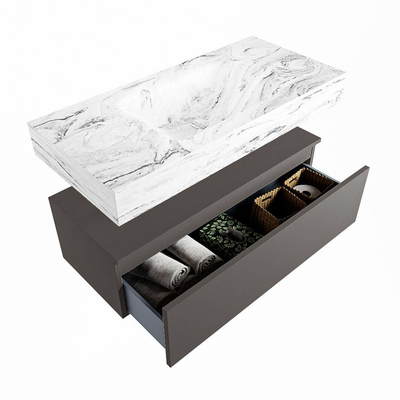Mondiaz ALAN-DLUX Ensemble de meuble - 100cm - meuble Dark grey mat - 1 tiroir - Lavabo Cloud Glace suspendu - vasque Centre - 0 trous de robinet
