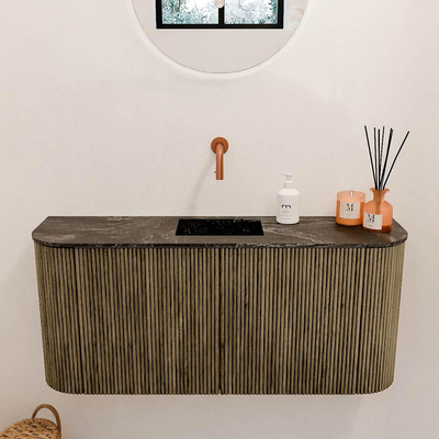 Mondiaz JOYA-DLUX 93.2cm toiletmeubel - ronding links en rechts kleur Dusk - Wastafel FAYE positie Midden Zonder kraangat kleur Lava.