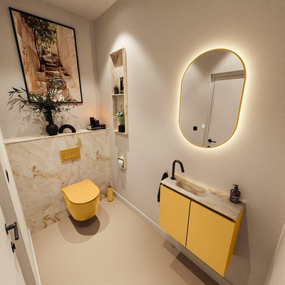 MONDIAZ TURE-DLUX Meuble toilette - 60cm - Ocher - EDEN - vasque Frappe - position gauche - 1 trou de robinet