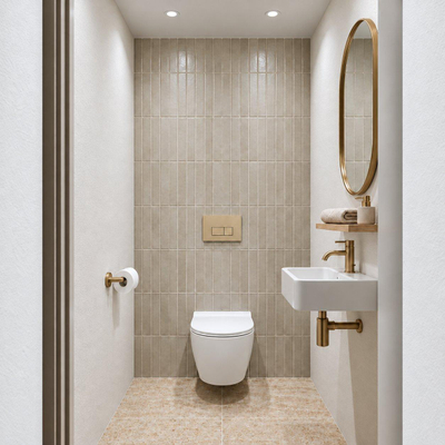Adema Salina 2.0 Toiletset - 48.5x36x32cm - diepspoel - spoelrandloos - QeramiQ inbouwreservoir - softclose - quickrelease - toiletzitting - beige kunststof bedieningsplaat - ronde knoppen - wit
