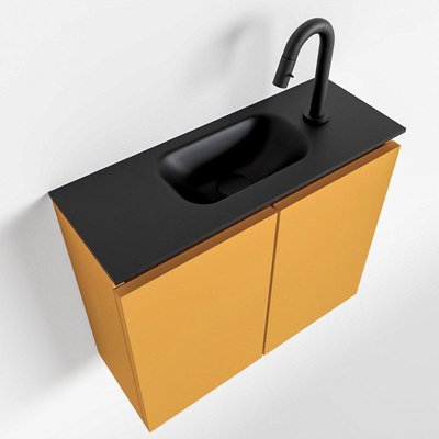 MONDIAZ TURE Toiletmeubel 60x23x50cm met 1 kraangaten 2 deuren ocher mat Wastafel Eden midden Solid Surface Zwart