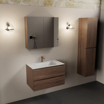 Mondiaz AIVY Ensemble de meuble - 80x45x50cm - 1 trou de robinet - 1 vasque Urban Solid surface - Centre - 2 tiroirs - avec armoire de toilette - Melamine Mocha