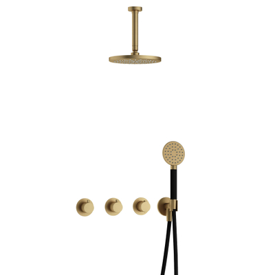 Hotbath Cobber IBS70 Regendoucheset - inbouw - 15cm plafondarm - 20cm ronde hoofddouche - 1 stand handdouche - geborsteld messing goud