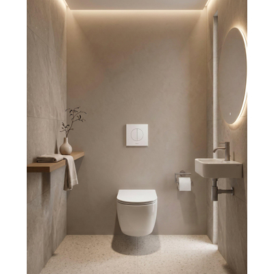 QeramiQ Dely Swirl Toiletset - 36.5x53cm - Wisa XS inbouwreservoir - slim zitting - witte bedieningsplaat - ronde knoppen - glans wit