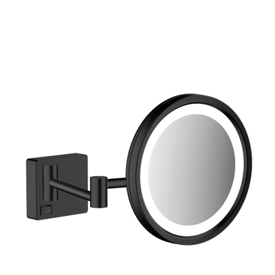 Hansgrohe AddStoris make-upspiegel – rond Ø16 cm – LED-verlichting – 3x vergrotend – Zwart mat