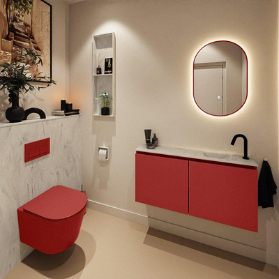 MONDIAZ TURE-DLUX 100cm toiletmeubel Fire. EDEN wastafel Opalo positie rechts. Met 1 kraangat.