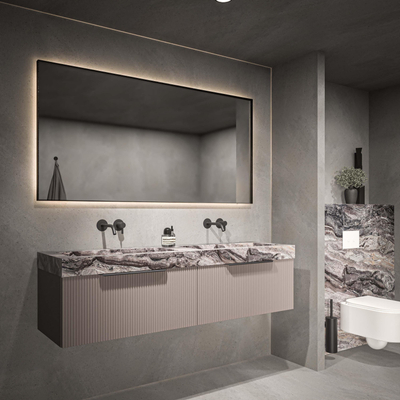 INK SP32 miroir - 180x4x80cm rectangulaire dans un cadre en acier incl indir LED - chauffage - changement de couleur - dimmable et interrupteur - noir mat