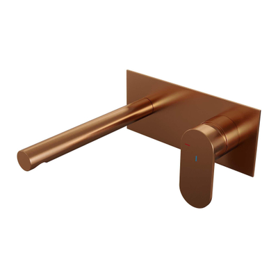Brauer Copper Edition Wastafelmengkraan inbouw - rechte uitloop links - hendel breed plat - afdekplaat - model C 1 - PVD - geborsteld koper