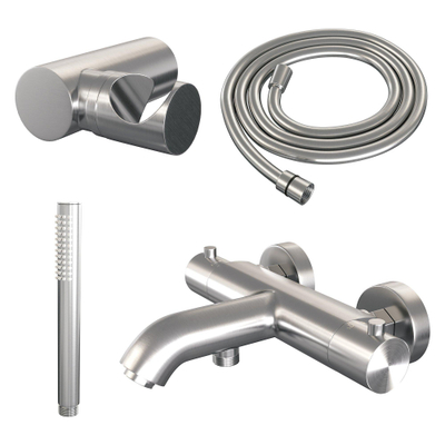 Robinet de baignoire Brauer Brushed Edition - ensemble de douche - douchette à main 1 fonction - bouton lisse - PVD - Inox brossé
