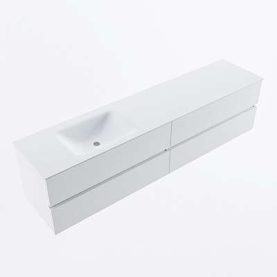 Mondiaz VICA ensemble de meuble de salle de bain - 200cm - meuble sous lavabo talc - 4 tiroirs - lavabo cloud gauche - sans trous de robinet - version haute de 60cm - talc