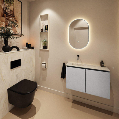 MONDIAZ TURE-DLUX Meuble toilette - 80cm - Plata - EDEN - vasque Ostra - position gauche - sans trou de robinet