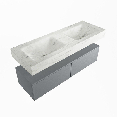 Mondiaz ALAN-DLUX Ensemble de meuble - 130cm - meuble Plata mat - 2 tiroirs - Lavabo Cloud Opalo suspendu - vasque Gauche et droite - 0 trous de robinet