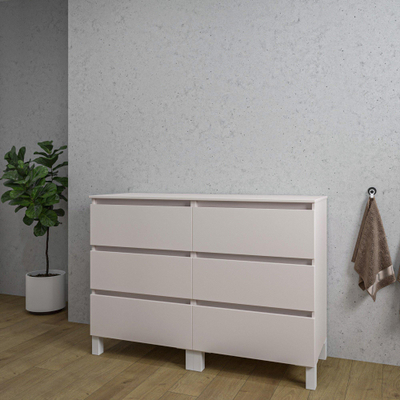 Saniclass Chaci PLUS Meuble de salle de bain - 120x86x46cm - plan de toilette - 6 tiroirs - mat cotton (beige)