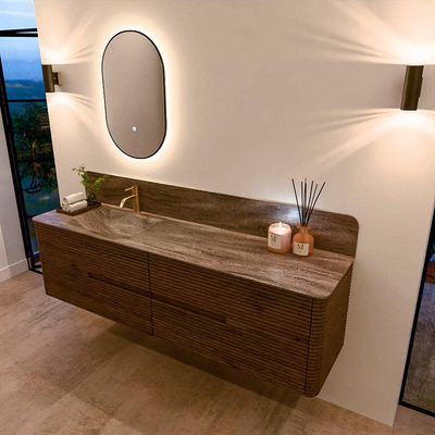 Mondiaz CIRO-DLUX Ensemble de meubles de salle de bains - 180x45x50cm - lavabo solid surface Oza - 1 vasque à gauche - 1 trou de robinet - 4 tiroirs - Dusk