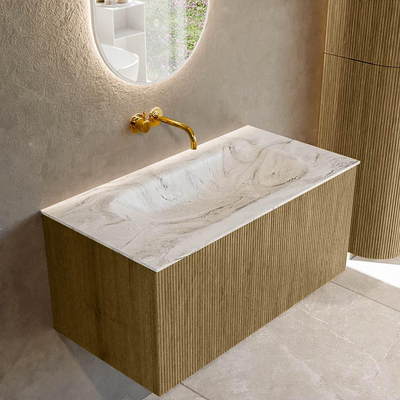 Mondiaz KURVE-DLUX Badkamermeubelset - 90x46x40cm - 1 lade - wastafel solid surface - midden - zonder kraangat - Dusk