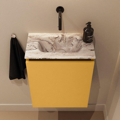 MONDIAZ TURE-DLUX meuble WC 40 cm Ocher. EDEN lavabo Glace position milieu. Sans trou de robinet.