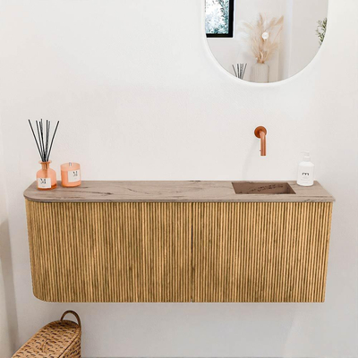 Mondiaz JOYA-DLUX 111.6cm toiletmeubel - ronding links kleur Oak - Wastafel FAYE positie Rechts Zonder kraangat kleur Arena.