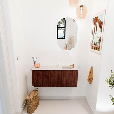 Mondiaz JOYA-DLUX 101.6cm toiletmeubel - ronding links kleur Ruby - Wastafel FAYE positie Rechts 1 kraangat kleur Meli.