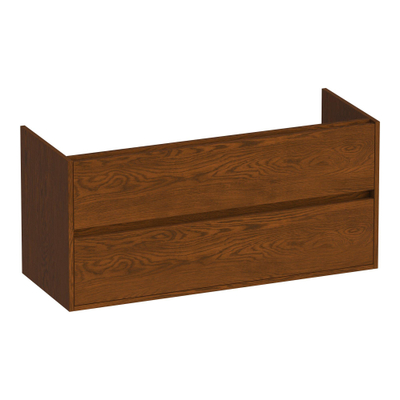 BRAUER Adore meuble sous-lavabo - 120x46x55cm - 2 tiroirs à fermeture douce - sans poignées - 2 découpes pour siphon - chêne massif - chêne à lamelles brun