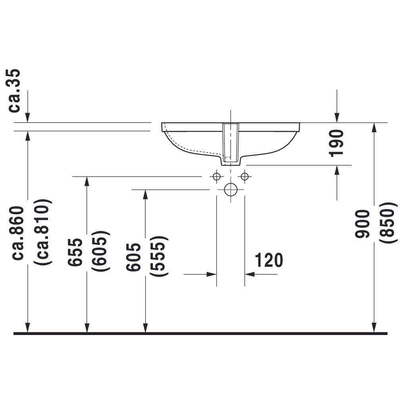 Duravit D Code onderbouwwastafel 56x40cm zonder kraangat met overloop wit
