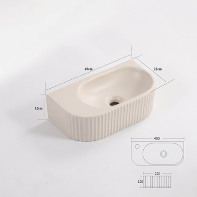QeramiQ Blend Fontein - 40x22x12cm - ribbel - halfrond - zonder kraangat - keramiek - linnen