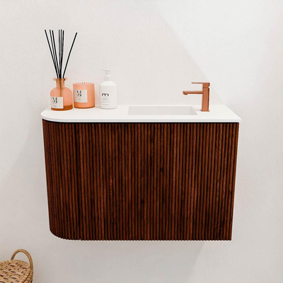 Mondiaz JOYA 61.6cm toiletmeubel - ronding links kleur Ruby - Wastafel FAYE positie Rechts 1 kraangat kleur Talc.