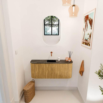 Mondiaz JOYA-DLUX 103.2cm toiletmeubel - ronding links en rechts kleur Oak - Wastafel FAYE positie Midden Zonder kraangat kleur Lava.