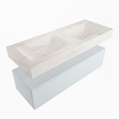 Mondiaz ALAN-DLUX Ensemble de meuble - 120cm - meuble Clay mat - 1 tiroir - Lavabo Cloud Ostra suspendu - vasque Gauche et droite - 2 trous de robinet