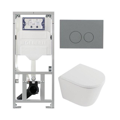 QeramiQ Dely Pack WC - 36,3x51,7cm - à fond creux - sans bride - réservoir encastré Geberit UP320 - abattant WC softclose 35 mm - plaque de déclenchement gris clair - boutons ronds - blanc mat