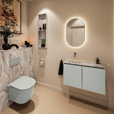 MONDIAZ TURE-DLUX Meuble de toilettes 80cm Greey. Lavabo EDEN Glace position gauche. Sans trou de robinet.